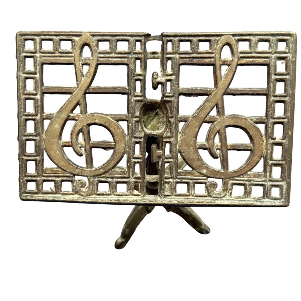 Vintage Brass Miniature Music Stand Treble Clef‎ Ornate Decorative Bronze Tone